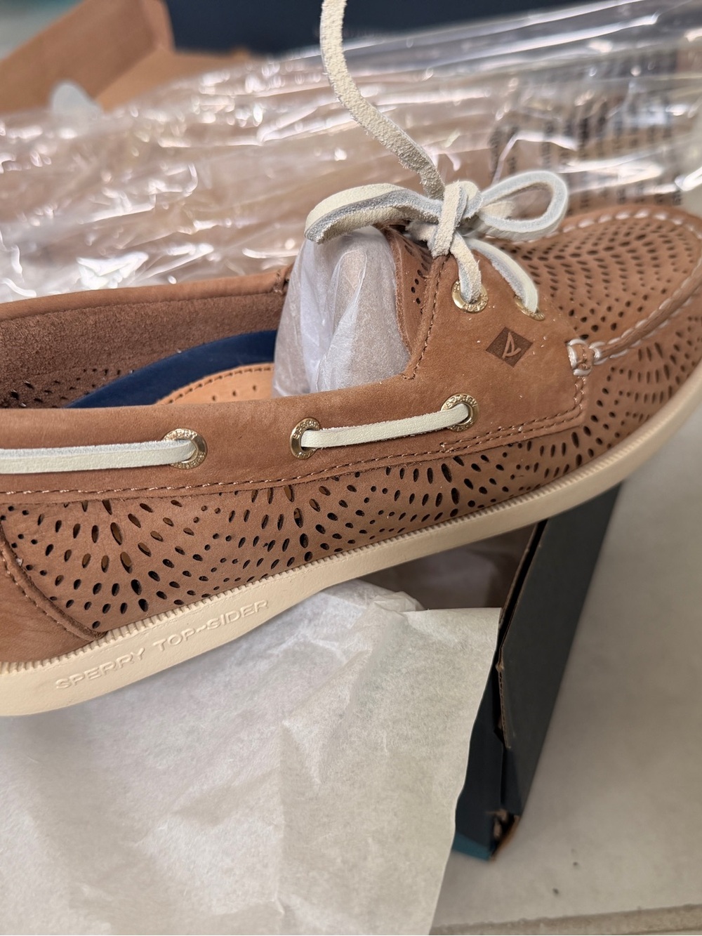 Sperry Tan Perforated Suede Top-Sider Boat Shoe - women